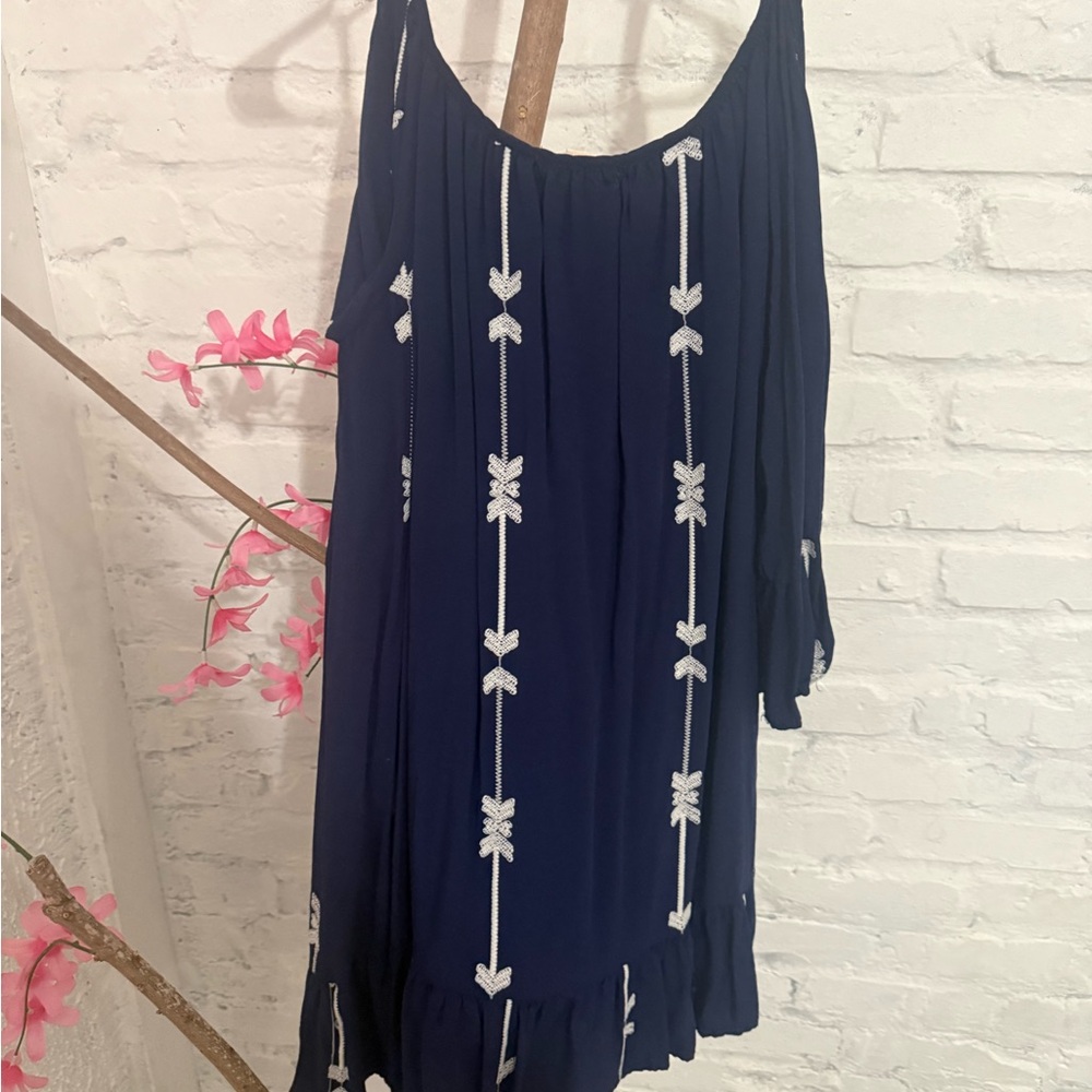 Exist Navy Dress with White Embroidered Trim